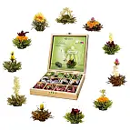 Coffret de 12 fleurs de thé dans une boîte en bois